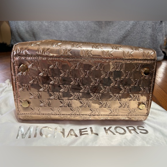 NWT Michael Michael Kors Grayson Logo Embossed Medium Satchel Bag ROSE Gold - Picture 6 of 12